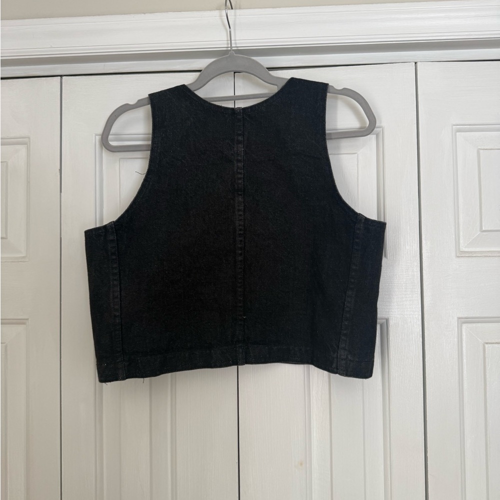Harley Davidson Patch Women’s Black Denim Cropped Vest Bikercore Biker Size L - Picture 3 of 7